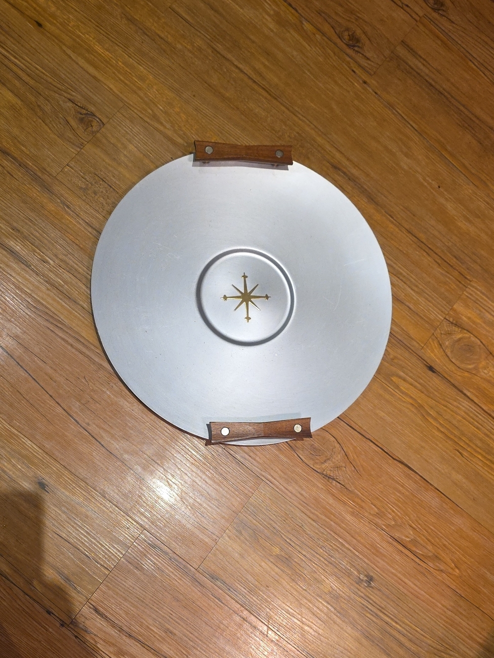 Mid-Century Starburst Metal Tray - Silver with Brown Accents